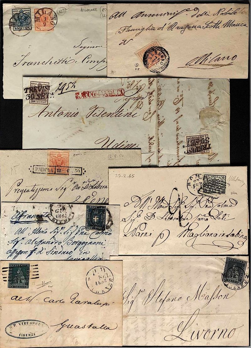 1860/1865, Antichi Stati Italiani, 11 lettere o gran parte di lettere.  - Asta Filatelia e Storia Postale - Cambi Casa d'Aste