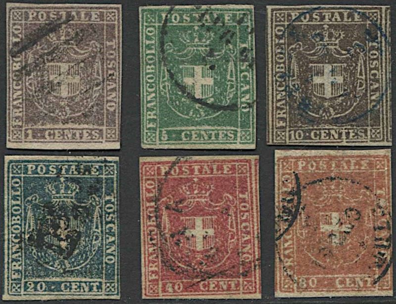 1860, Toscana, Governo Provvisorio, serie usata di 6 valori.  - Auction Philately - Cambi Casa d'Aste