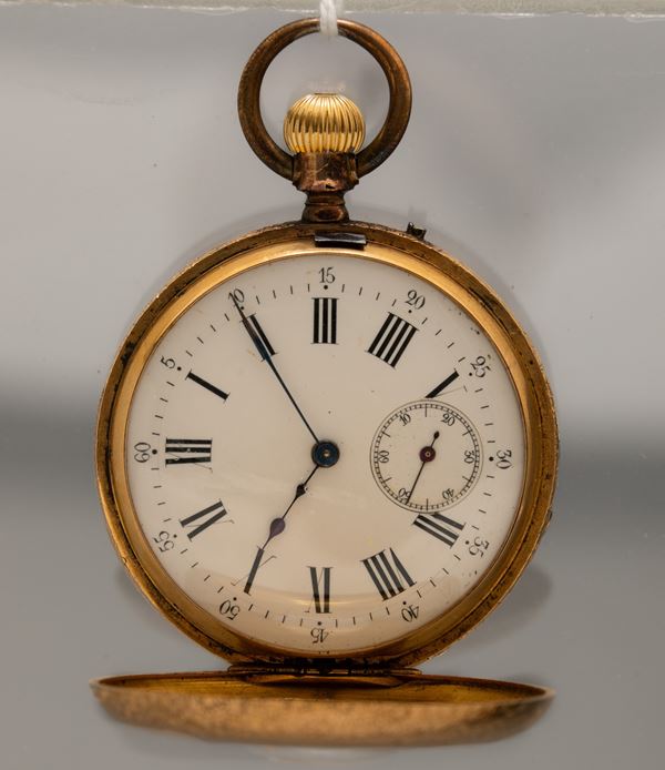 Orologio da tasca "Junod à Geneve, 1880 circa, cassa in oro 18 kt demi hunter, movimento con scappamento ad ancora, mm 47, gr 87