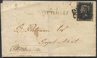 1840, Great Britain, Penny Black "fd" Table 9.