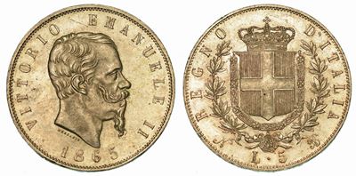 Regno D'italia. Vittorio Emanuele II di Savoia, 1861-1878. 5 Lire 1865. Napoli.