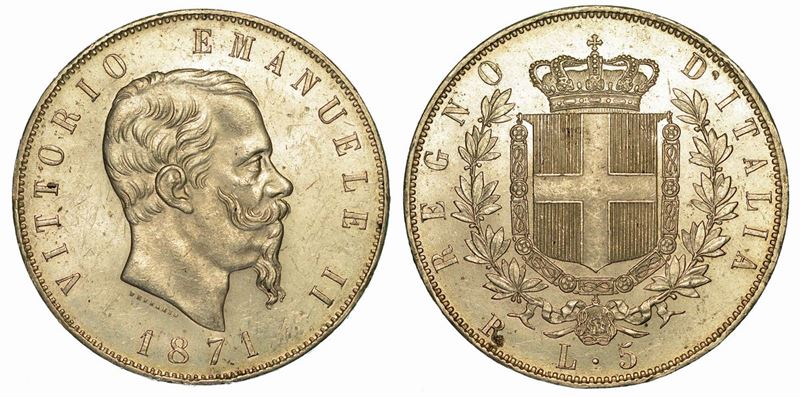 REGNO D'ITALIA. VITTORIO EMANUELE II DI SAVOIA, 1861-1878. 5 Lire 1871. Roma.  - Auction Numismatics - Cambi Casa d'Aste