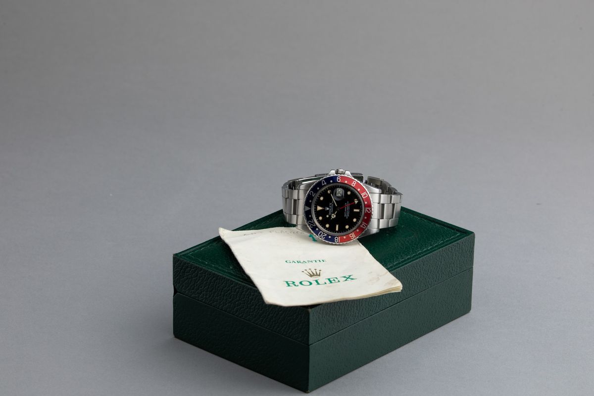Rolex - Gmt Master Pepsi Ref 16750, Modello Transizionale Vetro Plastica Quadrante Bicchierini co...