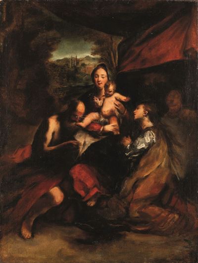 Scuola Emiliana del XVIII Secolo Madonna con Bambino, San Gerolamo e una Santa