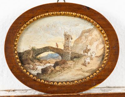 Scuola del XVIII Secolo Paesaggio con Ponte e Pastori