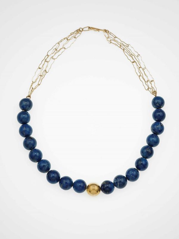 Lapis-lazuli and gold necklace. Fitted case signed Repossi