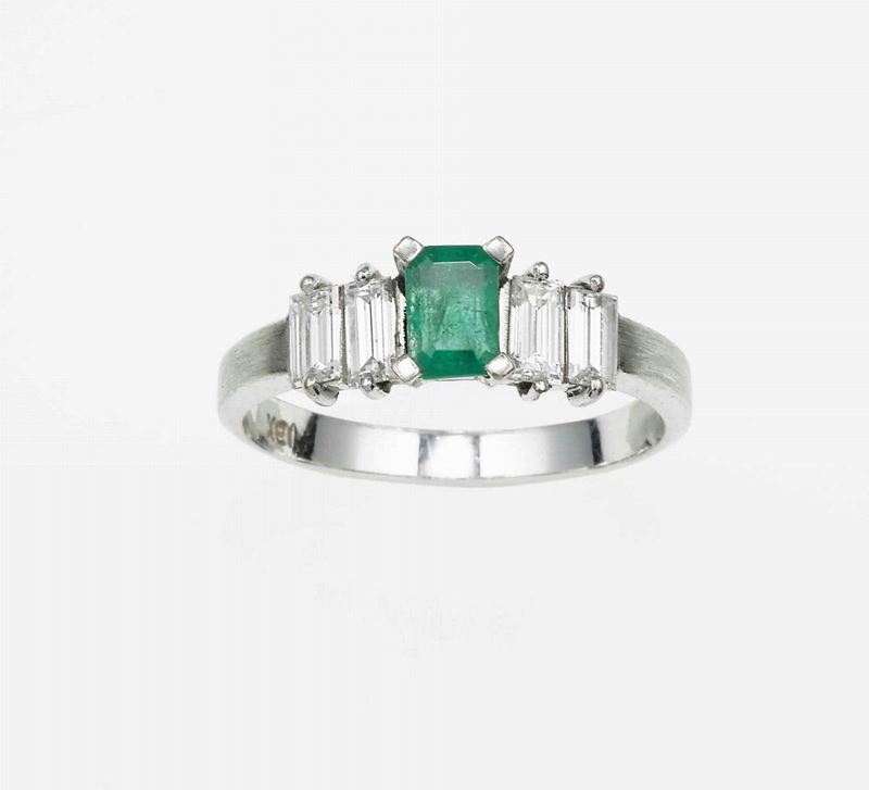 Anello con smeraldo e diamanti  - Asta Gioielli | Cambi Time - Cambi Casa d'Aste