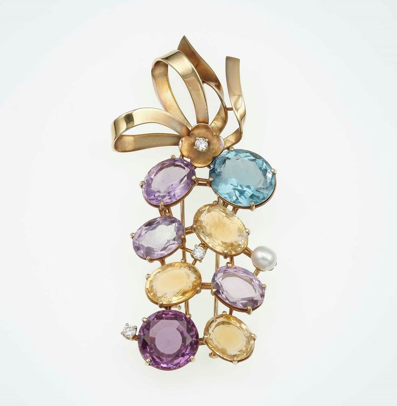 Gem-set and gold brooch  - Auction Jewels | Cambi Time - Cambi Casa d'Aste