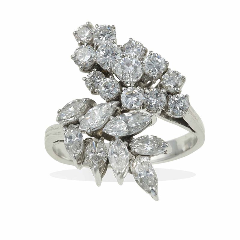 Anello con diamanti taglio navette e diamanti taglio brillante  - Asta Fine and Coral Jewels - Cambi Casa d'Aste