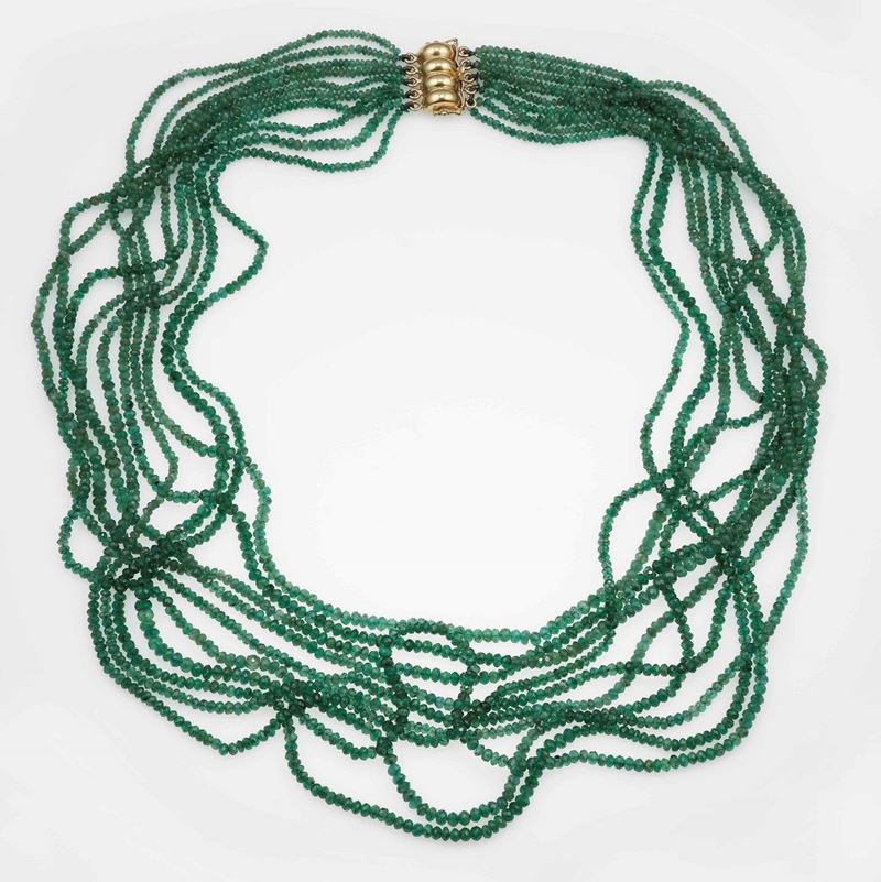 Collana a dieci fili di smeraldi taglio briolette  - Asta Fine and Coral Jewels - Cambi Casa d'Aste
