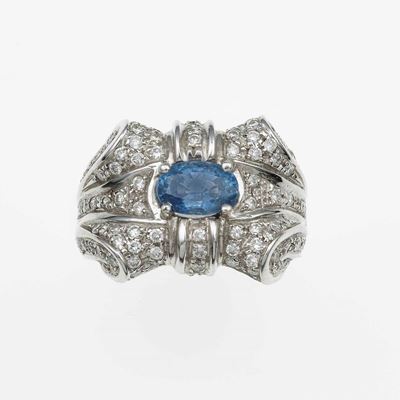 Anello con Zaffiro Sri Lanka e Diamanti