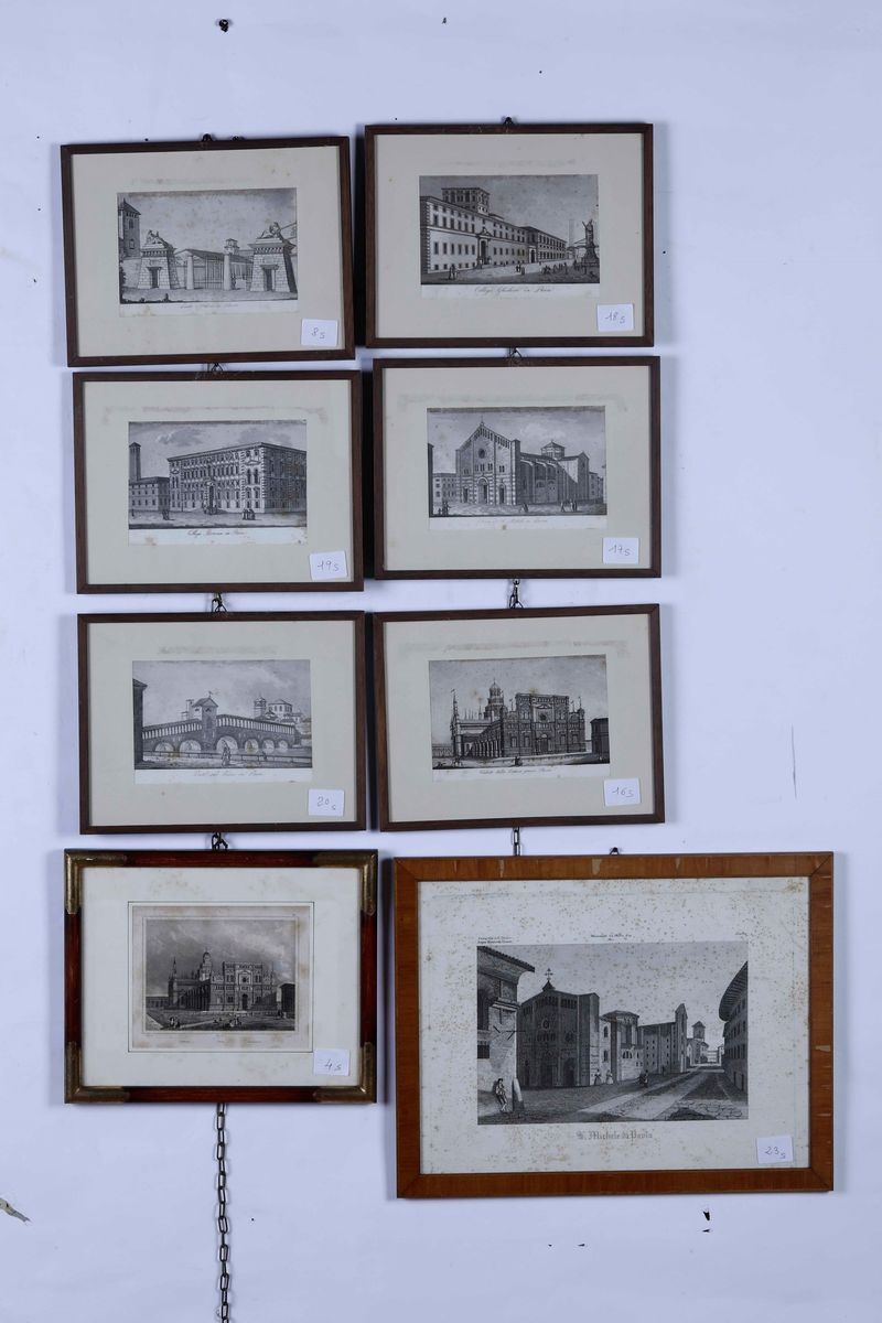 Serie di otto incisioni entro cornici, secolo XIX Pavia - incisioni  - Asta Libri Antichi, Stampe, Incisioni e Carte Geografiche | Cambi Time - Cambi Casa d'Aste