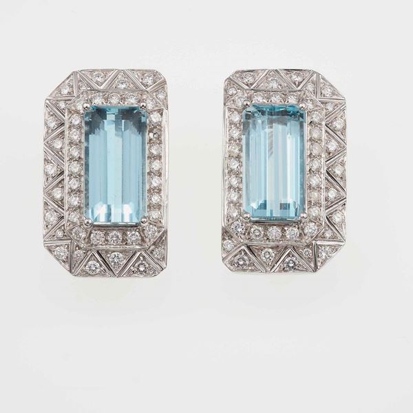 Pair of aquamarine and diamond earrings