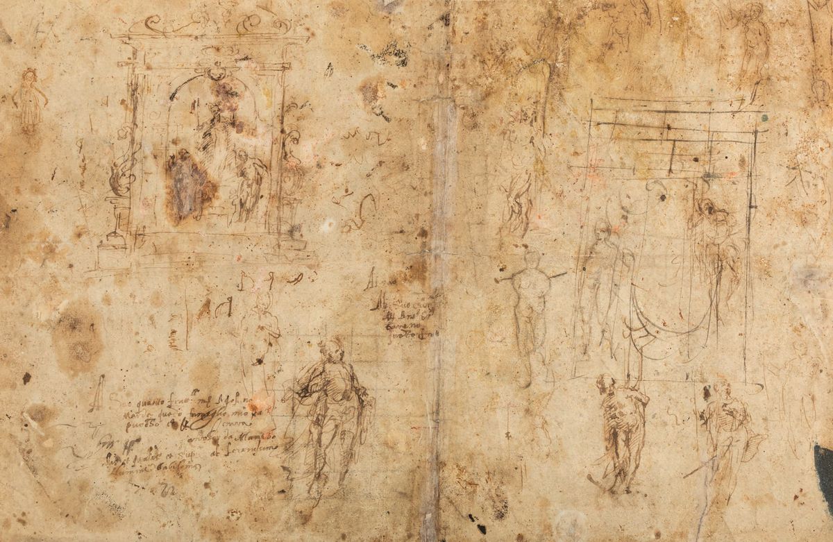 Agostino Carracci - Studi di Figure e Architetture Eseguite al Verso