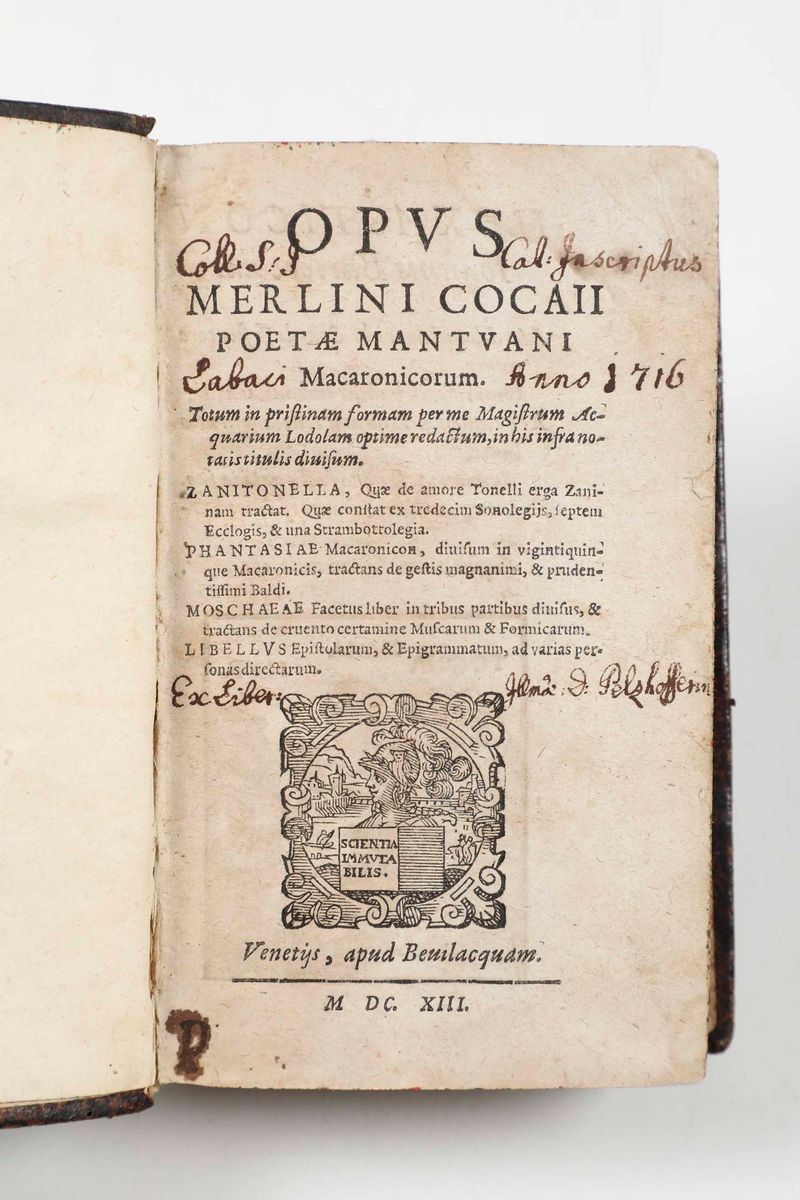 Teofilo Folengo - Opus Merlini Cocaii...venetijs, Apud Bevilacquam, 1613.