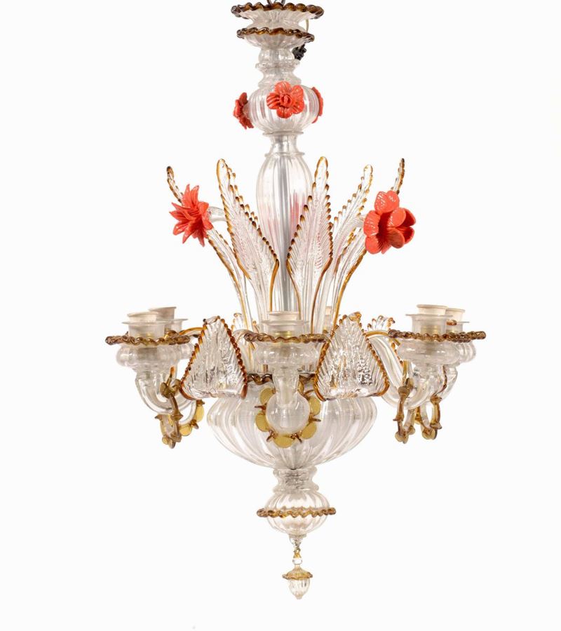 Lampadario in vetro di Murano. XIX-XX secolo  - Asta Antiquariato Giugno | Cambi Time - Cambi Casa d'Aste