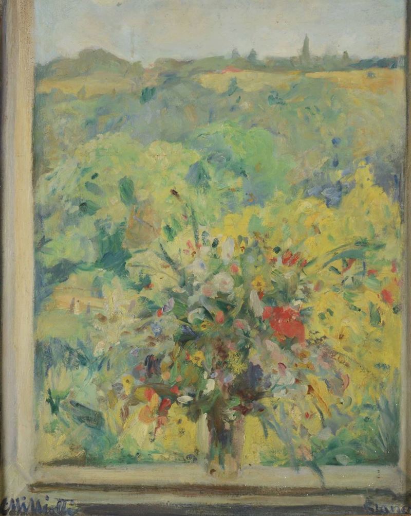 Milioti Nikolaj Dmitrievic : Vaso di fiori  - olio su cartoncino - Auction 19th and 20th Century Paintings - Cambi Casa d'Aste