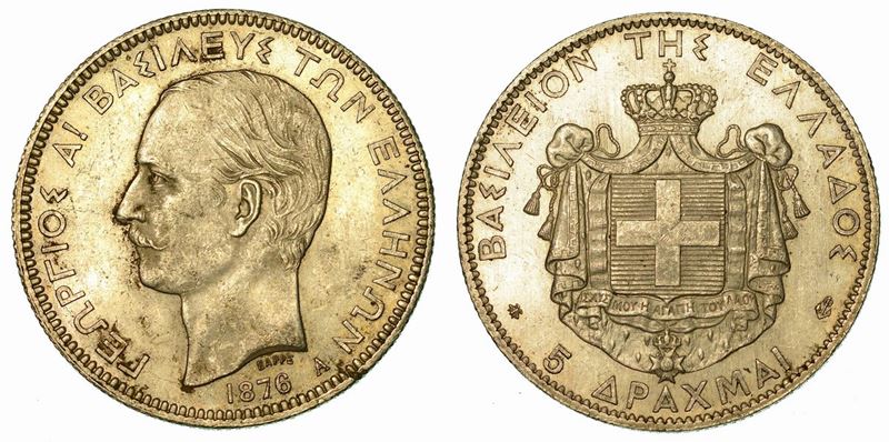 GRECIA. GEORGIOS I, 1863-1913. 5 Drachmai 1876.  - Auction Numismatics - Cambi Casa d'Aste