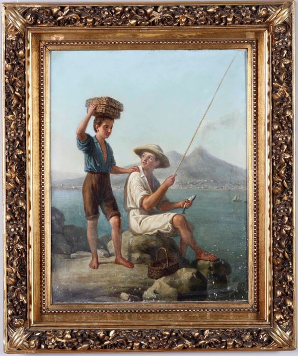 Pescatori con Vesuvio sullo sfondo