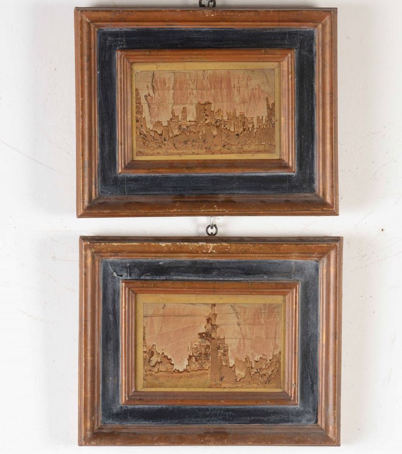 Due pietre paesine in cornici in legno laccato. XVIII secolo  - Auction Italian Mansions - Cambi Casa d'Aste