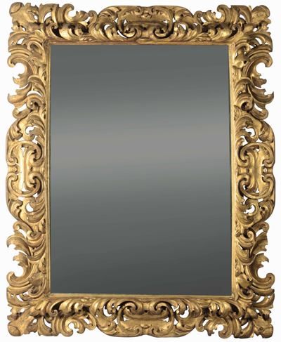 Specchiera con Cornice in Legno Intagliato e Dorato. XIX Secolo