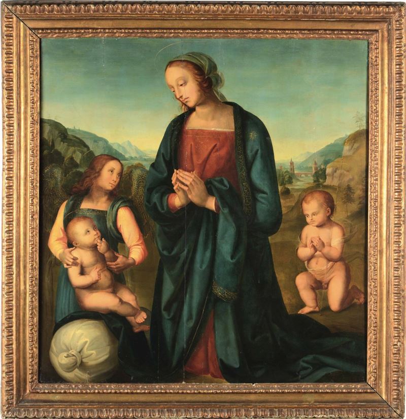 Pietro di Cristoforo Vannucci detto il Perugino : Madonna del Sacco  - olio su tavola - Asta Dimore Italiane - Cambi Casa d'Aste