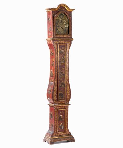 Pendola a Torre in Legno Laccato a Chinoiserie. Inghilterra, XVIII-XIX Secolo