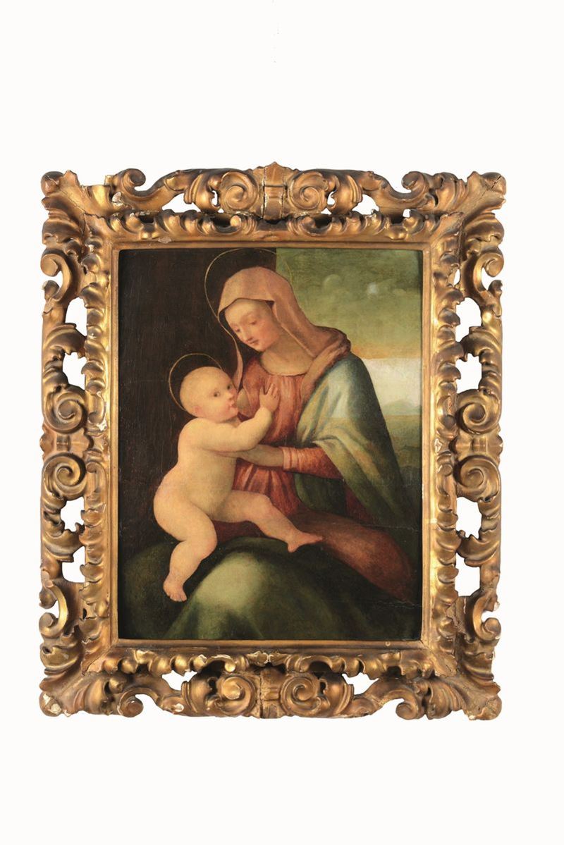 Scuola lombarda del XVI secolo Madonna con Bambino  - olio su tavola - Asta Dimore Italiane - Cambi Casa d'Aste