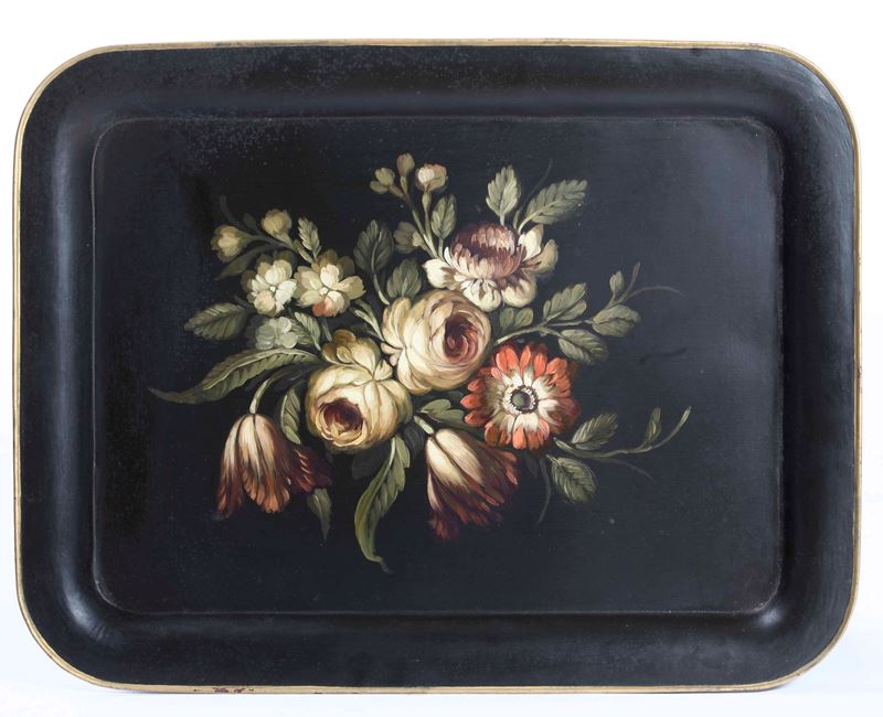 Vassoio di metallo dipinto a fiori  - Auction Antique April - Cambi Casa d'Aste