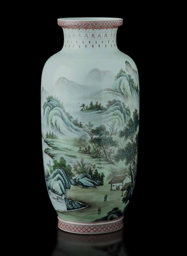 Vaso in porcellana con raffigurazione di paesaggio, Cina, Repubblica, XX secolo