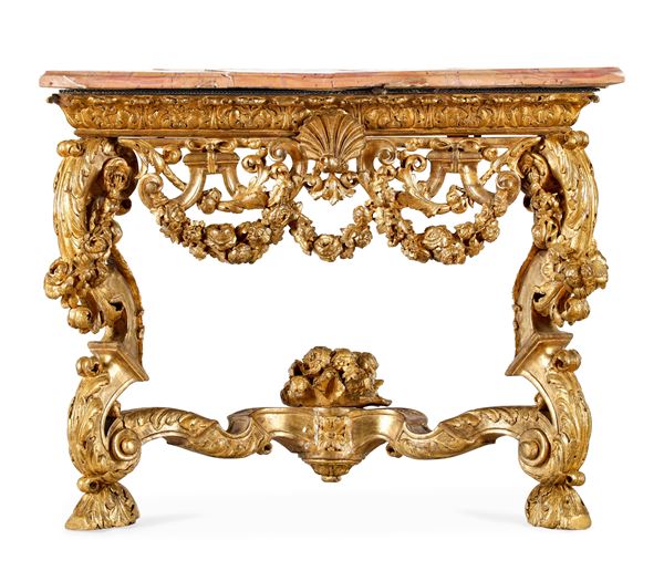 Consolle in legno intagliato e dorato, XVIII secolo