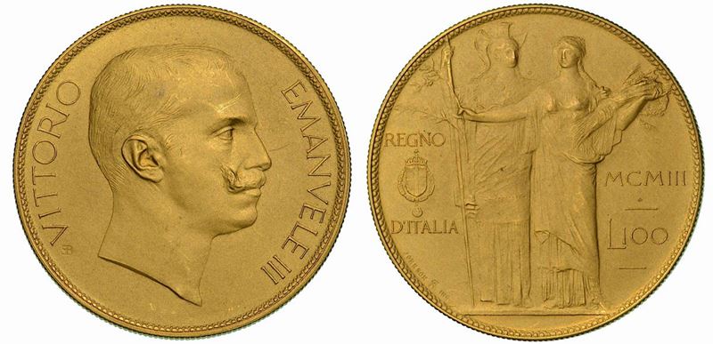 REGNO D'ITALIA. VITTORIO EMANUELE III DI SAVOIA, 1900-1946.   100 Lire 1903. PROVA JOHNSON.  - Auction Numismatics - Cambi Casa d'Aste
