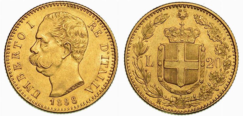 REGNO D'ITALIA. UMBERTO I DI SAVOIA, 1878-1900.  20 Lire 1888.  - Auction Numismatics - Cambi Casa d'Aste