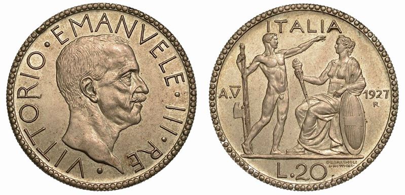 REGNO D'ITALIA. VITTORIO EMANUELE III DI SAVOIA, 1900-1946. 20 Lire 1927/V. Littore.  - Auction Numismatics - Cambi Casa d'Aste