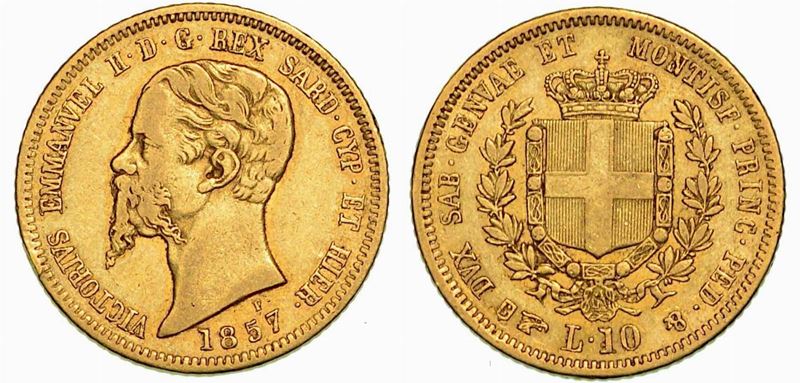 REGNO DI SARDEGNA. VITTORIO EMANUELE II DI SAVOIA, 1849-1861. 10 Lire 1857. Torino.  - Auction Numismatics - Cambi Casa d'Aste