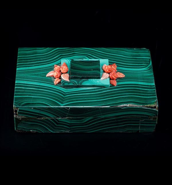 Malachite box with red coral details