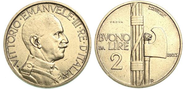 REGNO D'ITALIA. VITTORIO EMANUELE III DI SAVOIA, 1900-1946. Buono da 2 Lire 1923. PROVA.