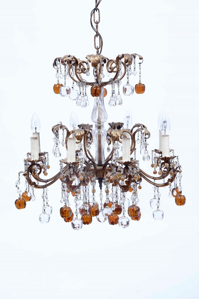 Lampadario con struttura in metallo dorato e pendenti in vetro molato. Secolo XIX-XX  - Auction Antique April | Cambi Time - Cambi Casa d'Aste