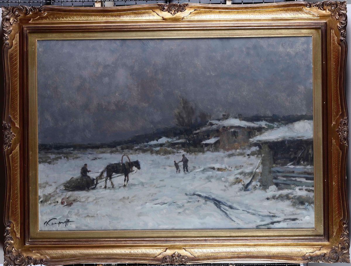 Ivan Karpoff - Paesaggio Invernale con Figure e Slitta