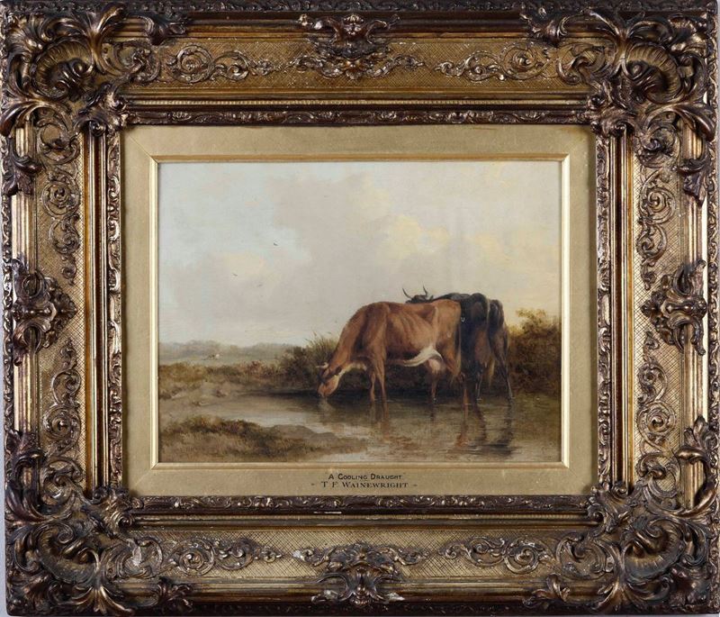 Thomas Francis Wainewright (1794-1883), attribuito a Armenti che si abbeverano, 1854  - Auction 19th and 20th Century Paintings | Timed Auction - Cambi Casa d'Aste