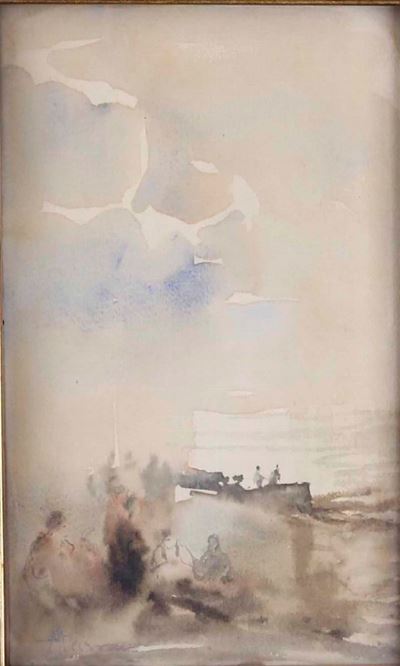 Schizzo con Paesaggio e Figure
