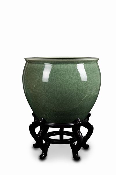 Cachepot in Porcellana Color Celadon, Cina, XX Secolo