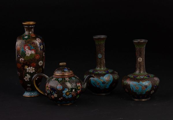 Three vases and a teapot, Japan, Meiji period