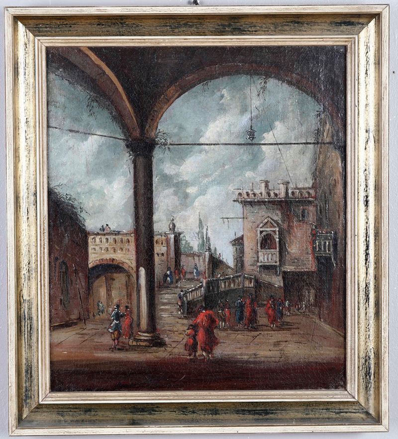 Francesco Guardi : Scorcio di città con figure  - olio su tela - Auction Old Masters - Cambi Casa d'Aste