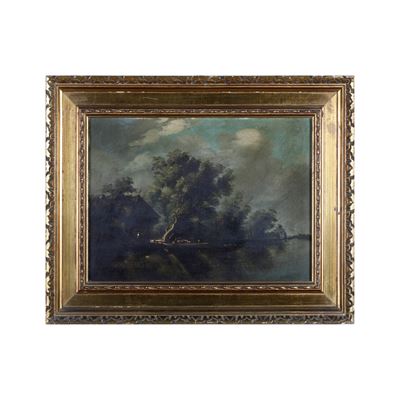 Scuola del XIX secolo, Paesaggio fluviale, olio su tela