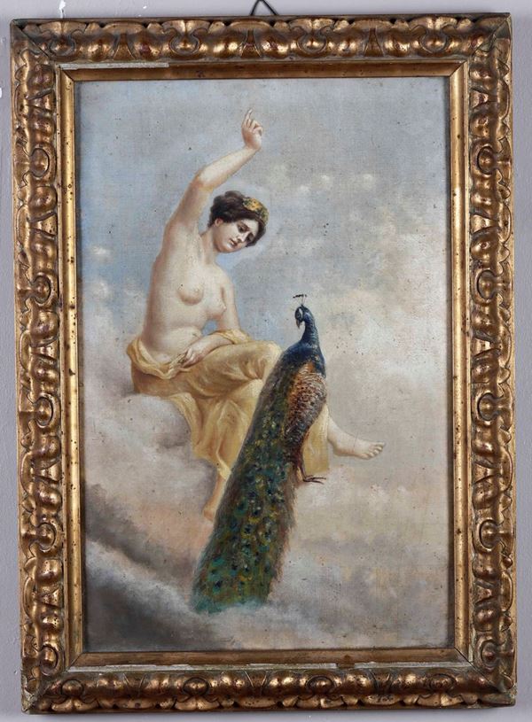 Pittore del XIX-XX secolo Figura femminile con pavone