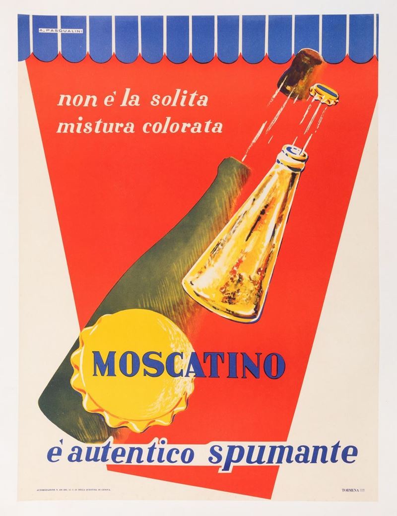 A. Pasqualini : Moscatino è autentico spumante.  - Auction Vintage Posters - Cambi Casa d'Aste