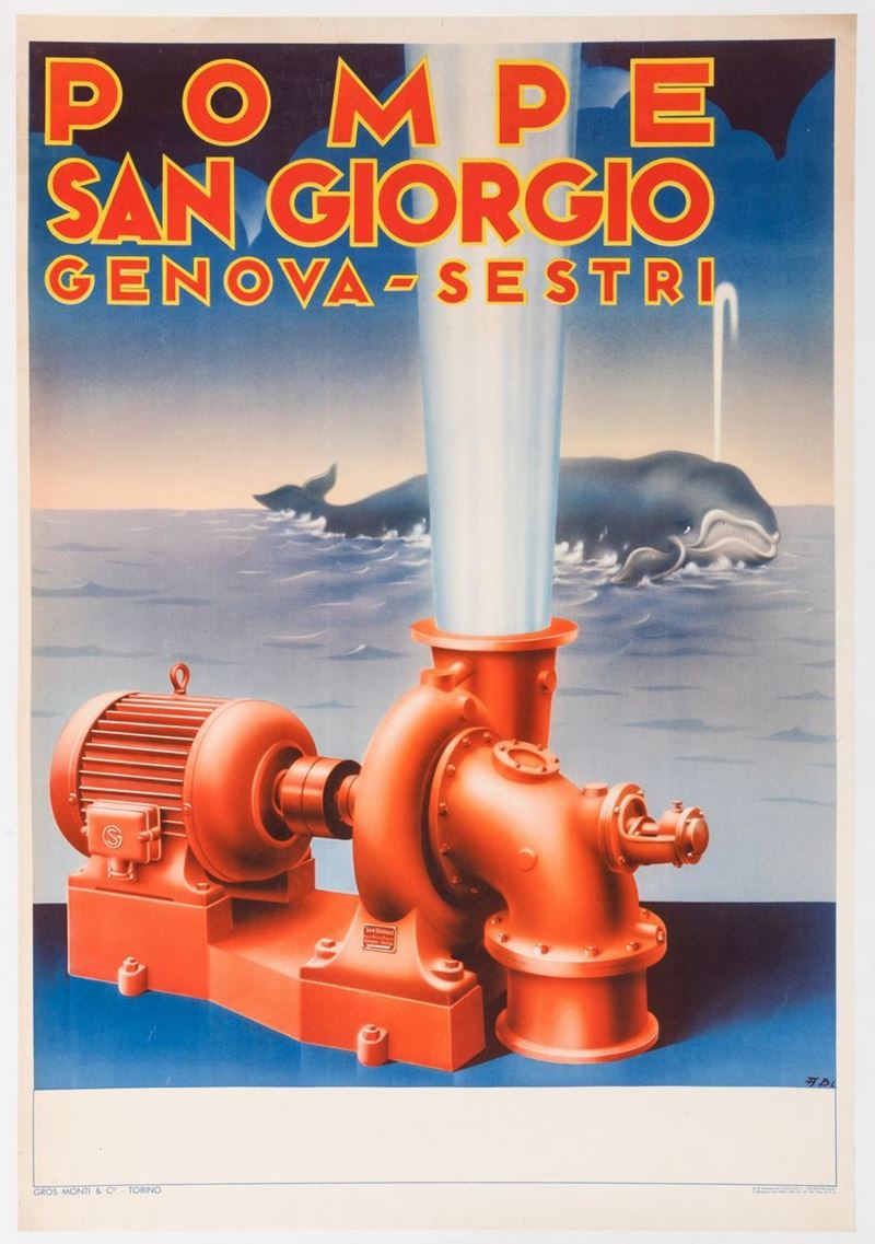 A.Bi : Pompe San Giorgio Genova-Sestri  - Auction Vintage Posters - Cambi Casa d'Aste