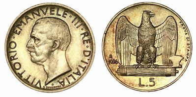 Regno D'italia. Vittorio Emanuele III di Savoia, 1900-1946. 5 Lire 1926. Aquilotto. Prova di Stam...