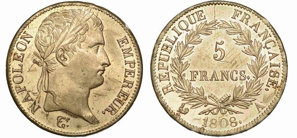 FRANCIA. NAPOLEON I, 1801-1815. 5 Francs 1808. Parigi.